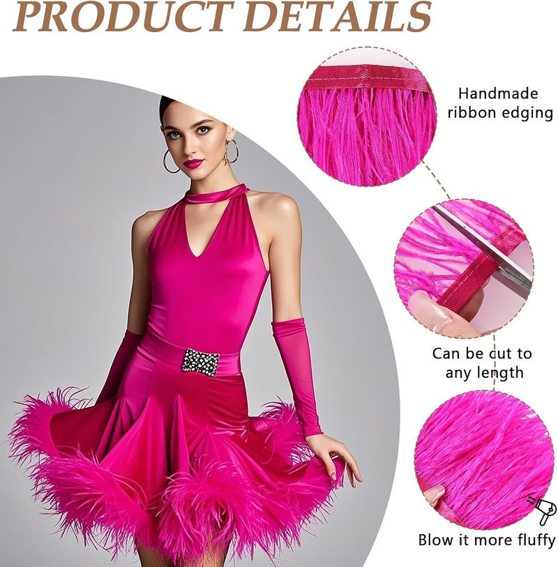whitefeather 2 Yards 4-6inch Dyed Ostrich Feathers Trim Fringe for DIY Dress Sewing Crafts Ostrich Feathers Costumes Decoration (hot Pink) - Image 3